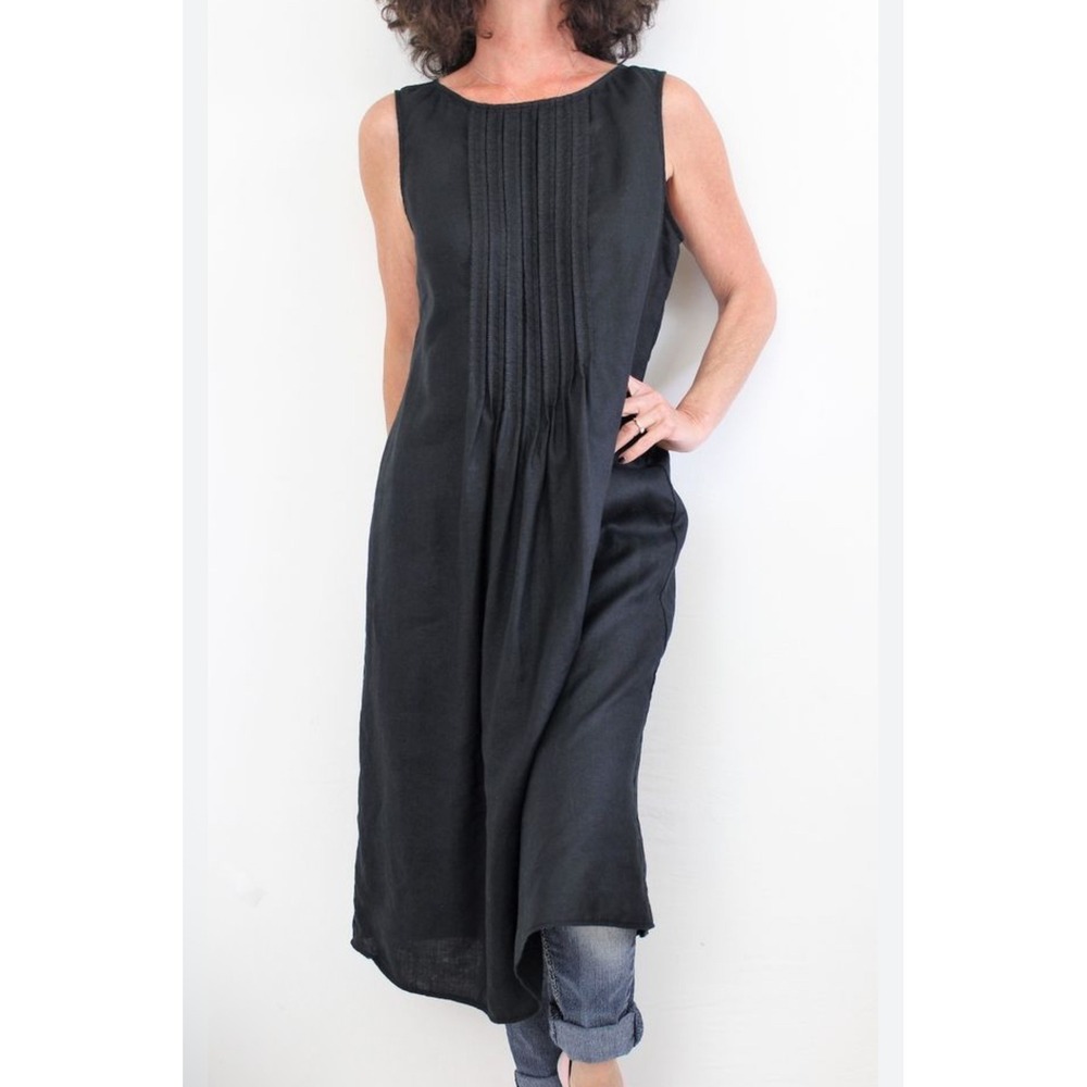 J. Jill 100% Linen‎ Black Midi Dress Oversized XS